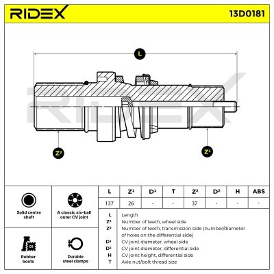 Antriebswelle RIDEX 13D0181 13D0181 - foto 6