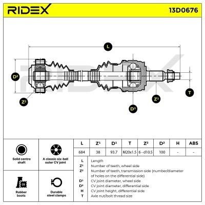 Antriebswelle RIDEX 13D0676 13D0676 - foto 6