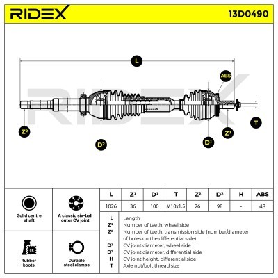 Antriebswelle RIDEX 13D0490 13D0490 - foto 8