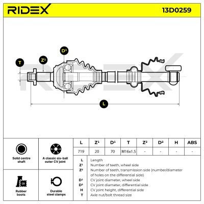 Antriebswelle RIDEX 13D0259 13D0259 - foto 6