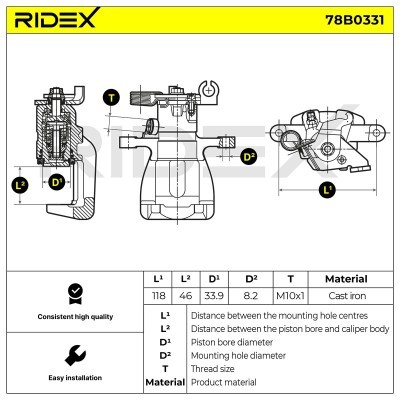 Bremssattel RIDEX 78B0331 78B0331 - foto 2