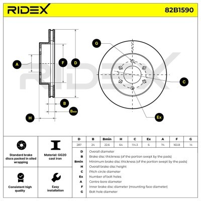 Bremsscheibe RIDEX 82B1590 82B1590 - foto 6