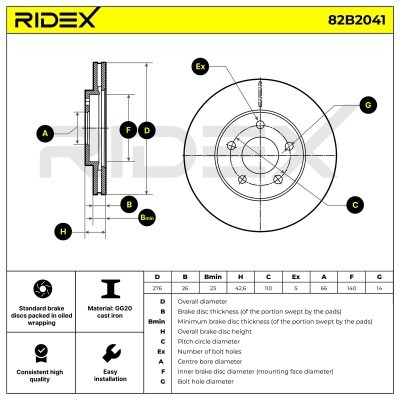 Bremsscheibe RIDEX 82B2041 82B2041 - foto 9