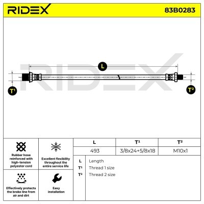 Bremsschlauch RIDEX 83B0283 83B0283 - foto 2