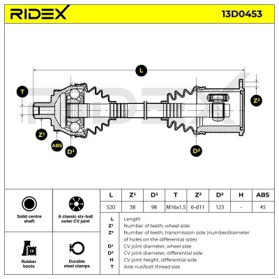 Antriebswelle RIDEX 13D0453 13D0453 - foto 7