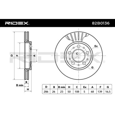 Bremsscheibe RIDEX 82B0136 82B0136 - foto 5