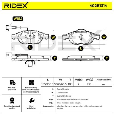 Bremsbeläge Satz RIDEX 402B1314 402B1314 - foto 7