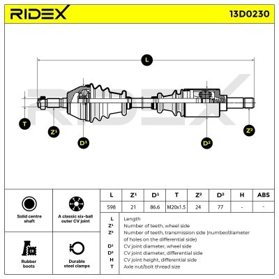 Antriebswelle RIDEX 13D0230 13D0230 - foto 5