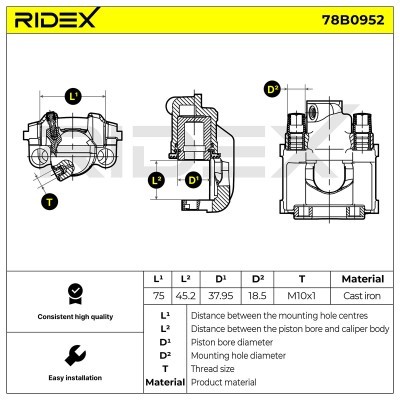 Bremssattel RIDEX 78B0952 78B0952 - foto 3