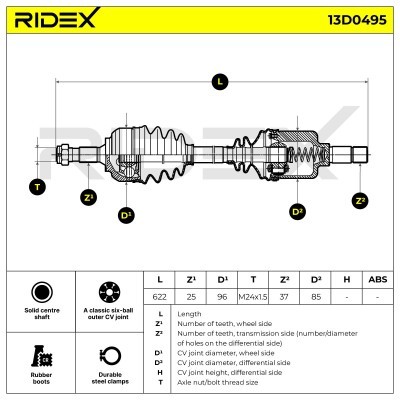 Antriebswelle RIDEX 13D0495 13D0495 - foto 7