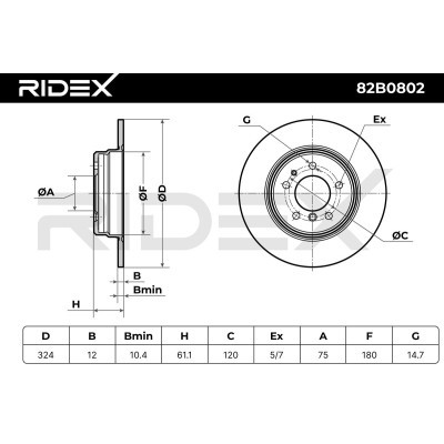 Bremsscheibe RIDEX 82B0802 82B0802 - foto 7