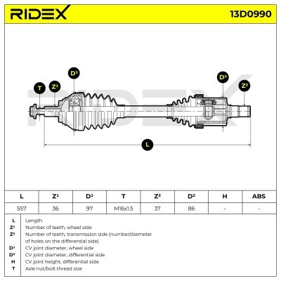 Antriebswelle RIDEX 13D0990 13D0990 - foto 7