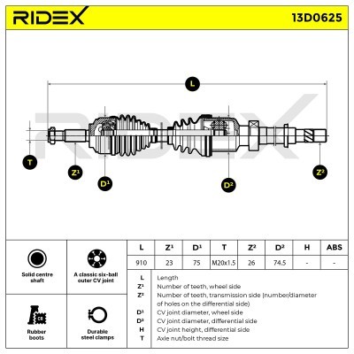 Antriebswelle RIDEX 13D0625 13D0625 - foto 7