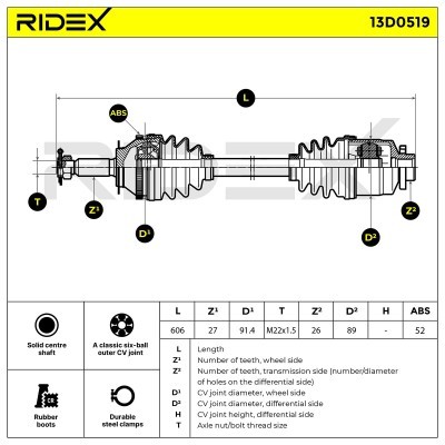 Antriebswelle RIDEX 13D0519 13D0519 - foto 7
