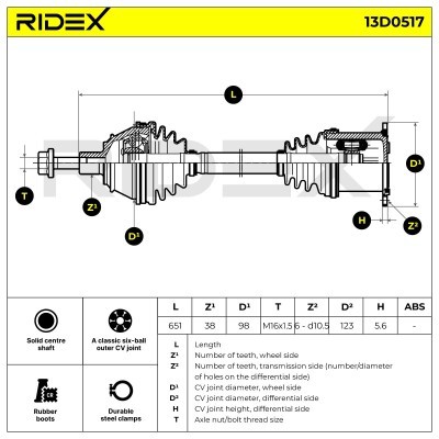 Antriebswelle RIDEX 13D0517 13D0517 - foto 7