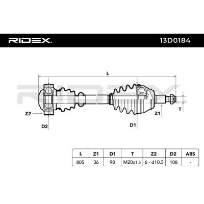 Antriebswelle RIDEX 13D0184 13D0184 - foto 6