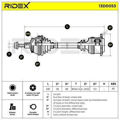 Antriebswelle RIDEX 13D0053 13D0053 - foto 6