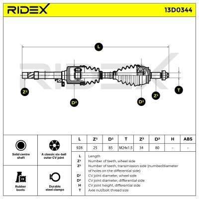 Antriebswelle RIDEX 13D0344 13D0344 - foto 7
