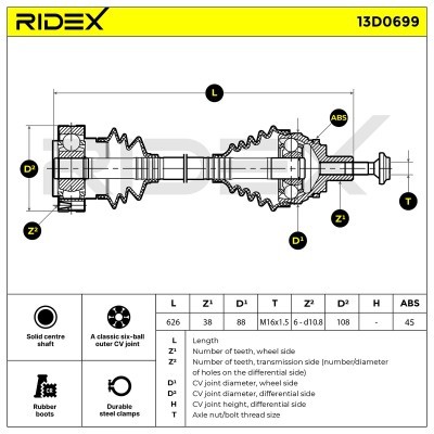 Antriebswelle RIDEX 13D0699 13D0699 - foto 6