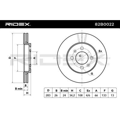 Bremsscheibe RIDEX 82B0022 82B0022 - foto 3