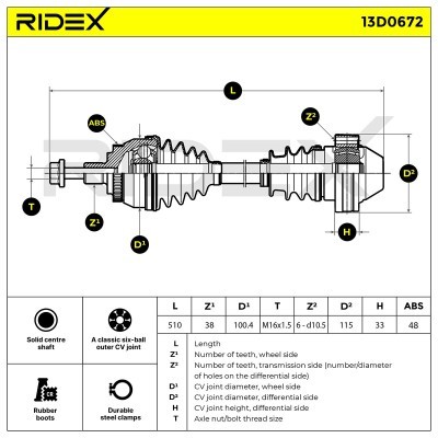 Antriebswelle RIDEX 13D0672 13D0672 - foto 6