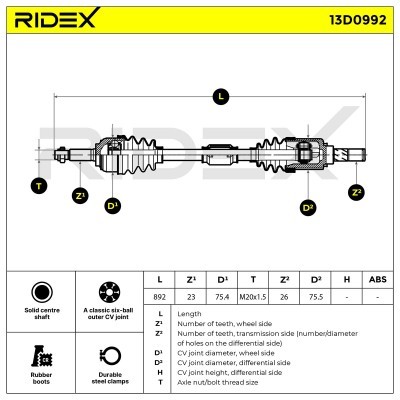Antriebswelle RIDEX 13D0992 13D0992 - foto 14