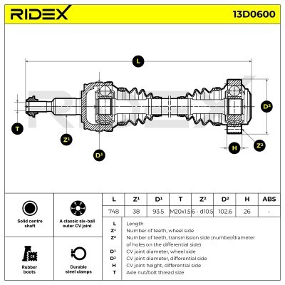 Antriebswelle RIDEX 13D0600 13D0600 - foto 6
