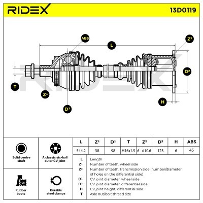 Antriebswelle RIDEX 13D0119 13D0119 - foto 8