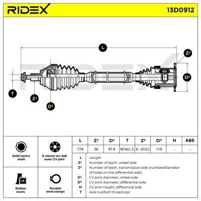 Antriebswelle RIDEX 13D0912 13D0912 - foto 12