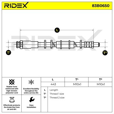 Bremsschlauch RIDEX 83B0650 83B0650 - foto 2