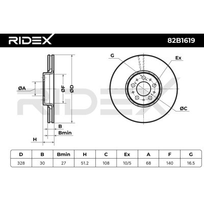 Bremsscheibe RIDEX 82B1619 82B1619 - foto 8