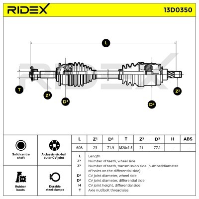 Antriebswelle RIDEX 13D0350 13D0350 - foto 5
