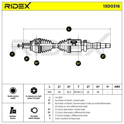 Antriebswelle RIDEX 13D0316 13D0316 - foto 7