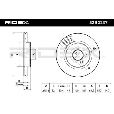Bremsscheibe RIDEX 82B0237 82B0237 - foto 7