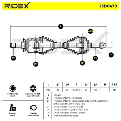Antriebswelle RIDEX 13D0478 13D0478 - foto 7