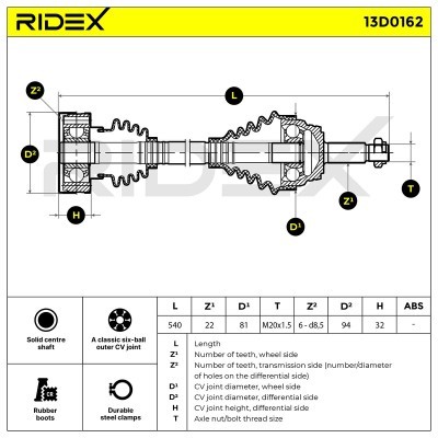 Antriebswelle RIDEX 13D0162 13D0162 - foto 9