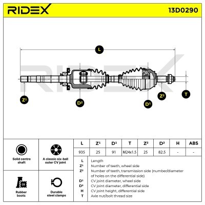 Antriebswelle RIDEX 13D0290 13D0290 - foto 8