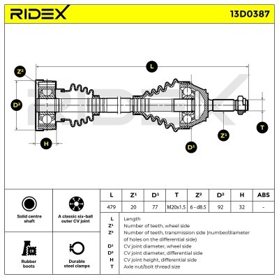 Antriebswelle RIDEX 13D0387 13D0387 - foto 6