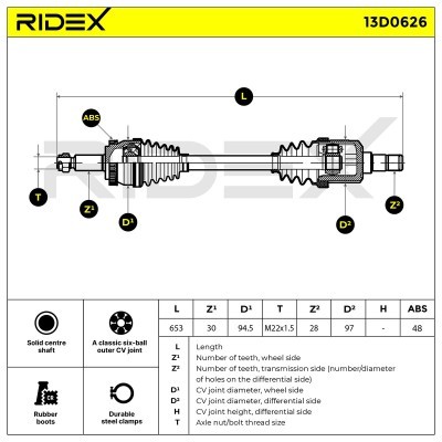 Antriebswelle RIDEX 13D0626 13D0626 - foto 7