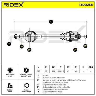 Antriebswelle RIDEX 13D0258 13D0258 - foto 7