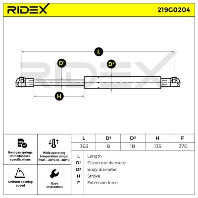 Gasfeder, Koffer-/Laderaum RIDEX 219G0204 219G0204 - foto 3