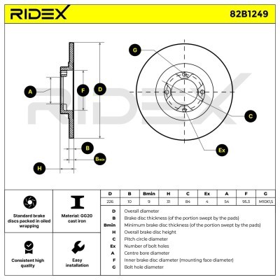Bremsscheibe RIDEX 82B1249 82B1249 - foto 6