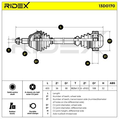 Antriebswelle RIDEX 13D0170 13D0170 - foto 3