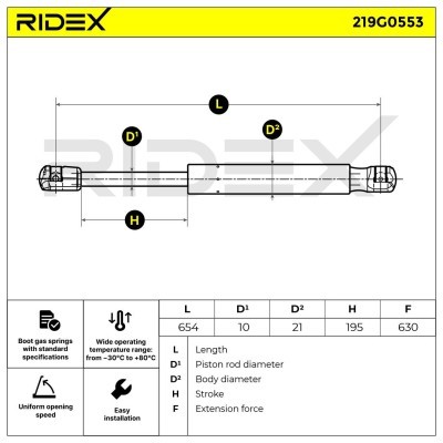 Gasfeder, Koffer-/Laderaum RIDEX 219G0553 219G0553 - foto 7