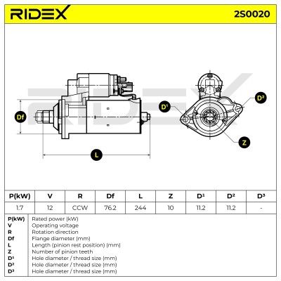 Anlasser RIDEX 2S0020 2S0020 - foto 7