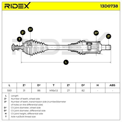 Antriebswelle RIDEX 13D0738 13D0738 - foto 7
