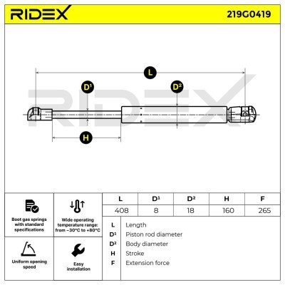 Gasfeder, Koffer-/Laderaum RIDEX 219G0419 219G0419 - foto 7