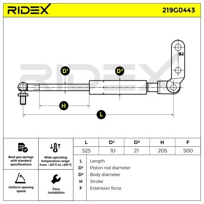 Gasfeder, Koffer-/Laderaum RIDEX 219G0443 219G0443 - foto 7