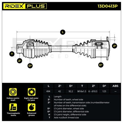 Antriebswelle RIDEX 13D0413P 13D0413P - foto 9