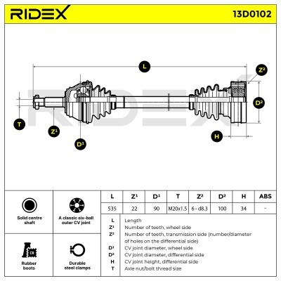Antriebswelle RIDEX 13D0102 13D0102 - foto 3